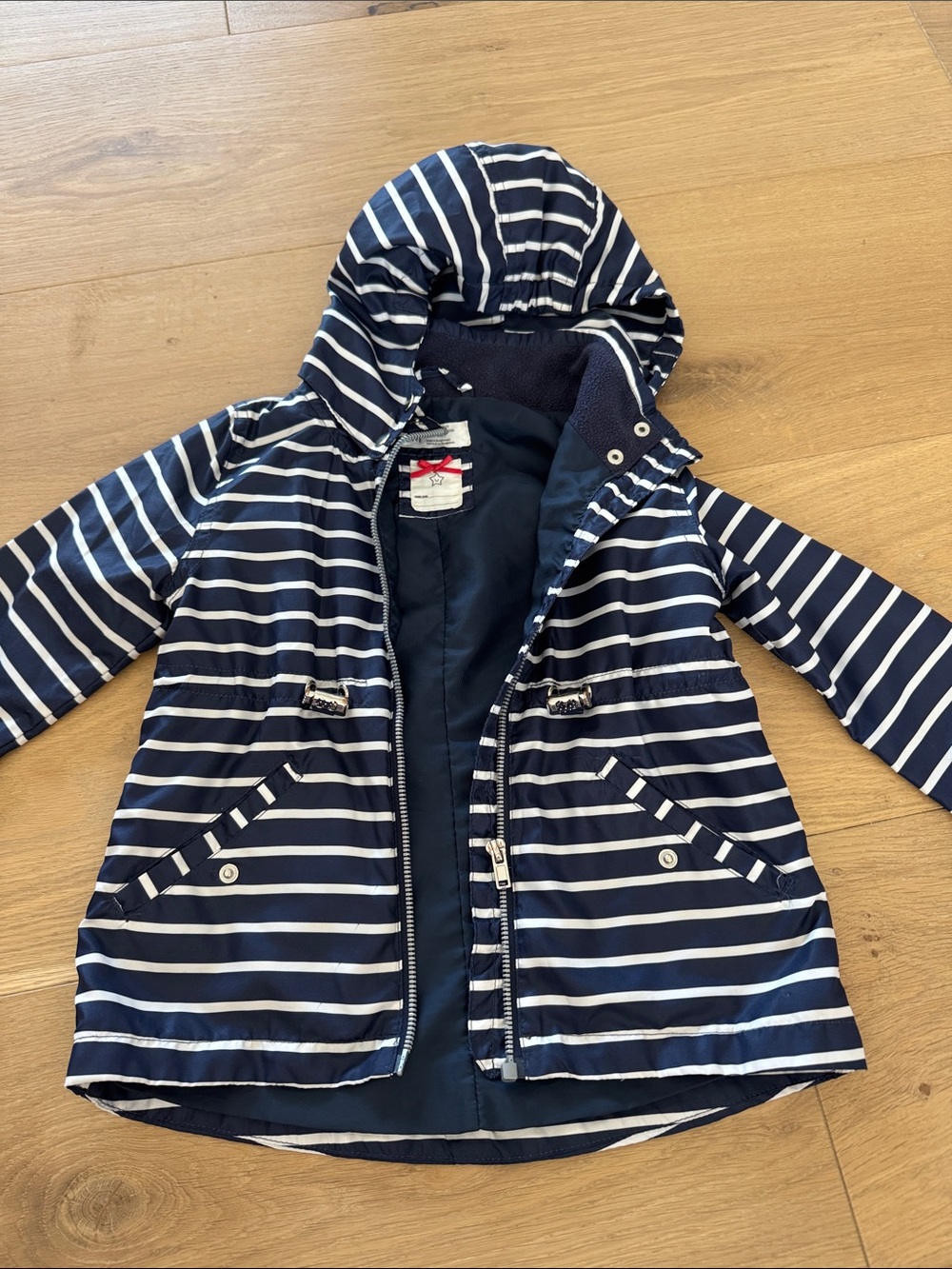 H&M Navy & White Striped Hooded Raincoat